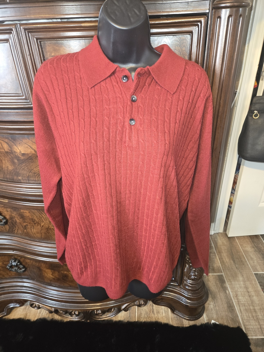 Consensus Sportswear Men’s M Red Cable Knit Collared Sweater Button Front